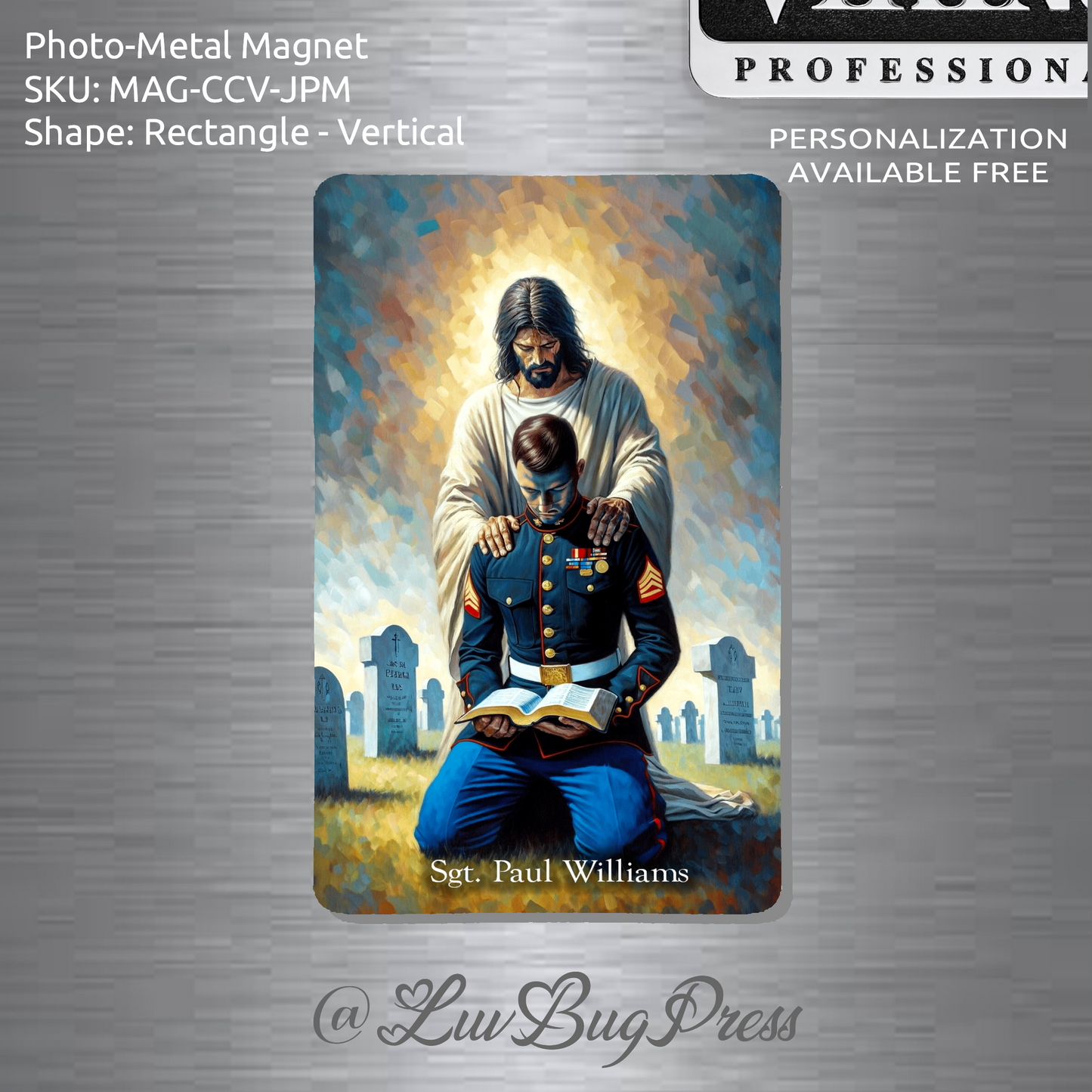 Jesus Comforting a United States Marine Photo-Metal Magnet - USMC